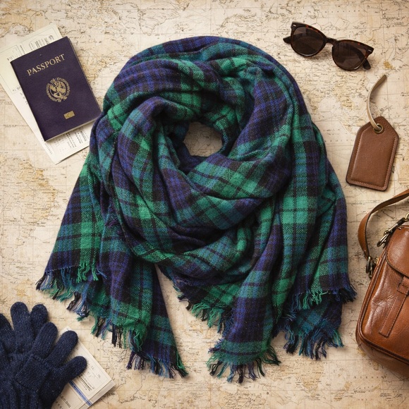 Accessories - Green & Blue Plaid Scarf – Oversized Blanket Wrap 58” x 56”